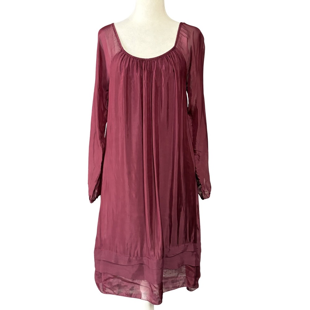 ADOIRE Womens Small Purple Silk Blend Swing Dress Scoop Neck‎ Mini Lined Italy